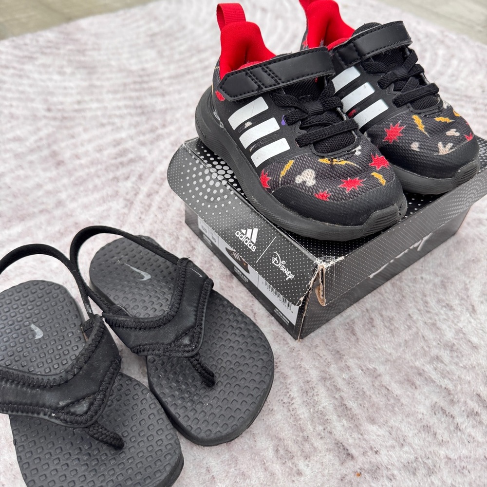Adidas Kids Black & Red Athletic Shoes - Lightweight Velcro Sneakers